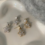 Daiiibabyyy -  New Chic Bling Bling Rhinestones Imitation Pearl Star Statement Dangle Earrings for Women Gold Silver Plated Daily Jewelry