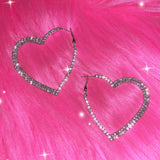 Daiiibabyyy  Y2k Accessories Shiny Peach Heart Hoop Earrings Korean Fashion Crystal Love Earrings for Women Punk Aesthetic 2000s Jewelry