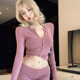 DAIIIBABYYY  -  Pure Sexy Pants Set Women's Spring/Summer Pink Long-sleeved Cardigan Casual Tight Shorts Two-piece Set Fashion Female Clothes