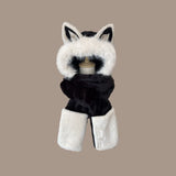 Daiiibabyyy  New Thickened Hat Scarf Gloves Set Keep Warm Fox Ear Ear Protection Cap Plush Windproof Integrated Cap Scarf Cycling