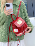 Daiiibabyyy  Cartoon Apple Mochilas Mujer Cute Teenage Girls Mochila New Trendy Bag All-match Shopper Bolsas Contrast Plaid Backpack