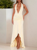 Daiiibabyyy  Sexy V-neck Sleeveless Long Dress Women Elegant Halter Lace-Up Solid Evening Dress Fashion Hight Waist Slim Gowns Party Dresses