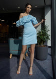 Daiiibabyyy Women's Summer Dress One Neck Short Sleeve Slanted Shoulder Solid Color Dress Sexy Backless Skinny White Dress