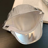 Daiiibabyyy  New Silver PU Leather Forward Hats for Women Spring and Autumn Travel Fashion Versatile Street Trend Yuppie Berets Cap Men