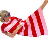 Daiiibabyyy Striped Contrast Color Female Knitted Dress O-neck Long Sleeved Loose Knit Robes 2024 New Sweet Casual Streetwear Maxi Dresses