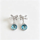 Daiiibabyyy  Shining Blue Tears Zircon Drop Earrings Women Fairy Light Luxury Zircon Bow Drop Earrings Party Travel Jewelry Gifts K1
