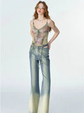 DAIIIBABYYY  -  Mint Manbo Heavy Industry Lace Splicing Printed Glass Bead Strap