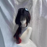 DAIIIBABYYY  -  Black Red Highlight Princess Cut Long Straight Wig Women's Highlight Gothic Simulation Wig Full Headset Fiber Glass Lace Wig