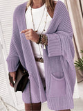 Daiiibabyyy  Women Loose Batwing Sleeve Knit Cardigan Hollow Long Sweater Coat with Pockets