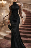 Daiiibabyyy  Elegant Party Wedding Guest Dress Off Shoulder Long Sleeve Mermaid Dresses High Waist Ruched Evening Dress Floor Length Maxi