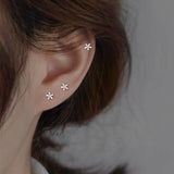 Daiiibabyyy A Pair Gold Color Asymmetrical Small Flower Stud Earrings For Women Flower Zircon Simple Jewelry Accessories
