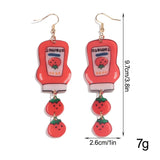 Daiiibabyyy  Cute Red Tomato Jam Bottle Long Drop Earrings for Women Funny Acrylic Cartoon Dangle Earrings Creative Jewelry Gifts