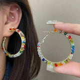Daiiibabyyy  Stained Glass Beads Round Hoop Earrings for Women Personality Design Earring Commuting Versatile Fashion Jewelry Party Travel A1