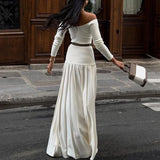 DAIIIBABYYY  -  Elegant Slash Neck Side Split Robe Dresses Spring Long Sleeve Pleated High Waist Dress Lady Sexy Off Shoulder Slim Evening Dress