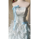 Daiiibabyyy  Blue A-Line Evening Long Dresses Strapless Sleeveless Ruffles Formal Party Gown Elegant Women's Wedding Guest Dress Customized