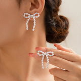 DAIIIBABYYY  -  2024 France Charm Bow Pearl Stud Earrings White Imitation Pearl Manual Bowknot Shape Drop Earring Wedding Jewelry Valentine Gift