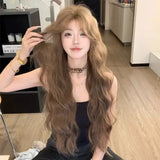 DAIIIBABYYY  -  Bear Soft Candy Women's Middle Parting Lazy Feel Long Curly Hair Wig Linen Brown Full Head Cover Asian Fiber Mechanism Hair