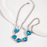 Daiiibabyyy Shining Blue Heart Crystal Chain Anklet for Women Fashion Luxury Love Cubic Zirconia Ankle Barefoot Sandals Foot Jewelry Gifts