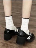 DAIIIBABYYY   -  French Vintage Mary Jane Shoes Women Summer New Leather Small Leather Shoes Female Bow Gentle Style Pure Color Chunky Heel Shoes