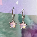 Daiiibabyyy  Y2K Pink Moonlight Stone Star Pendant Earrings For Women Egirl Fashion Sweet Crystal Star Ear Buckle Jewelry Accessories