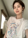 DAIIIBABYYY  -  Casual Style Hand Sewn Shell T-shirt Women's Summer Loose O-neck Short-sleeved T-shirt Fashion Female Clothes
