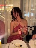 Daiiibabyyy  Sexy Floral Print Slim Halter Dress Women Chic Sleeveless Off-shoulder Backless Bodycon Dresses New Vacation Street Gowns