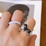Daiiibabyyy  Sausage Dog Pearl Ring Girl Cartoon Cute Luxury High-end Index Finger Ring Niche Funny Creative Stacking Jewelry Accessories