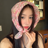 DAIIIBABYYY  -  1pc pastoral resort style thin cherry blossom cotton and linen silk scarf, summer versatile square scarf headscarf headdress