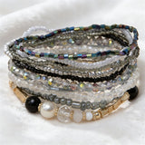 Daiiibabyyy  10PCS Handmade Rice Bead Bracelet Set for Women Elegant Pearl Crystal Multilayer Stretch Stackable Bangle Y2K Aesthetic Jewelry