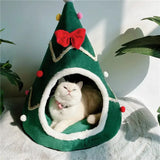 DAIIIBABYYY  -  Christmas Cats Nest Detachable Mat Semi Closed Cat Hole Tent Winter Warm Dog Nest Christmas Tree Shape Pets House Washable