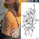 DAIIIBABYYY  -  Black Flower Women Sexy Tattoo Sticker Women Dot Rose Peony Body Chest Art Temporary Tattoos Water Transfer Fake Tattoo Stickers