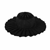 Daiiibabyyy  Plaid Print Ruffle Wide Brim Bucket Hat Foldable Sun Protection Loose Fit Summer Women Straw Hat Casual Chic Lady Sombrero