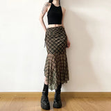 DAIIIBABYYY  -  New Women's Solid Color Slim Fit Street Fashion High Waist Bag Hip Plaid Skirt