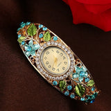 Daiiibabyyy  Rich In Flowers Vintage Watch Rhinestone Bracelet Round Dial Quartz Watch Crystal Jewelry Versatile Design