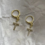 Daiiibabyyy  Silver Zircon Cross Pendant Hoop Earrings for Women Punk Personality Fashion Jewelry Minimalist Accessories
