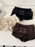 Daiiibabyyy  Sexy Retro American Sle Low Waist Belted Corduroy orts Women's Autumn Winter Casual Pants Wide Leg Button Detail