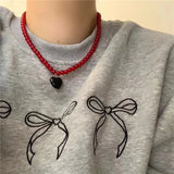 DAIIIBABYYY  -  New Color Beaded Chain Resin Heart Pendant Necklace For Women Girls Trendy Clavicle Chain Delicate Jewelry Gift