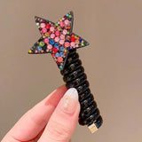 Daiiibabyyy  5 pieces of new water diamond star hair tie phone cord hair band for little girl, five-pointed star hair accessory.