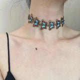 Daiiibabyyy  Retro metal butterfly suffocating necklace for women party drip oil short chain