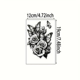 Daiiibabyyy  1pc Black Rose & Butterfly Design Large Temporary Tattoo Sticker For Arms, Chest, Abdomen, Back