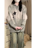 DAIIIBABYYY  -  American Fashion Brand Patch Heavyweight Cardigan with Star Zipper Sweater Loose Autumn and Winter Knitted Lazy New Top