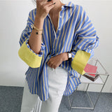 DAIIIBABYYY  -  Spring and Autumn New Striped Long-sleeved Shirt and Korean Version of Loose Slim Mid-length Shirt Fashion Casual Shirt