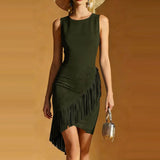Daiiibabyyy  Casual Women's O-neck Holiday Dresses Vintage Tassel Patchwork A-line Dress Summer Sleeveless Hollow Out Commuting Dress