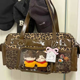 Daiiibabyyy  New Y2k Leopard Ita Shoulder Bag Lolita Girls Transparent Tote Bag Womens Large Capacity Crossbody Bag Cute DIY Display Handbags