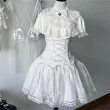 Daiiibabyyy  Cosplay Rhinestone Bow Japanese Gothic Style Skirt Set Women Sweet Lace Ruffles Shirt Slim Bandage Mini Skirt Lolita Y2k Outfits