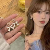 Daiiibabyyy  Korean Fashion Charm White Bowknot Stud Earring for Women Temperament Pearls Bow Heart Earrings Party Jewelry Accessories Gift