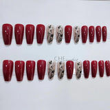 Daiiibabyyy  Long Trapezoidal Shape French Fake Nails Wearable Manicure Full Cover Press on Nails Vintage Style Wine Red Almond False Nail