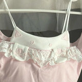 DAIIIBABYYY  -  Fake Two Pieces Kawaii Cartoon T-shirt Women Japanese Lace Patchwork Sweet Tops Summer Y2k Aesthetic Fairy Irregular Cute Tees