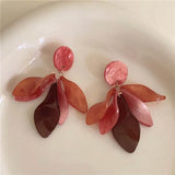 Daiiibabyyy  New Fashion Red Acrylic Rose Flower Pendant Earrings For Women Elegant Big Petal Temperament Earrings Wedding Jewelry Gifts