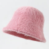 DAIIIBABYYYY  -  Retro Fashion Women Bucket Hat Imitation Rabbit Fur Cap Solid Color Plush Fisherman Hat Temperament Warm Winter Basin Hat